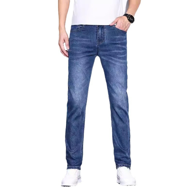 Ice silk thin stretch jeans, men's summer slimming and versatile straight-leg pants, youth slightly elastic and comfortable skinny pants Item Picture
