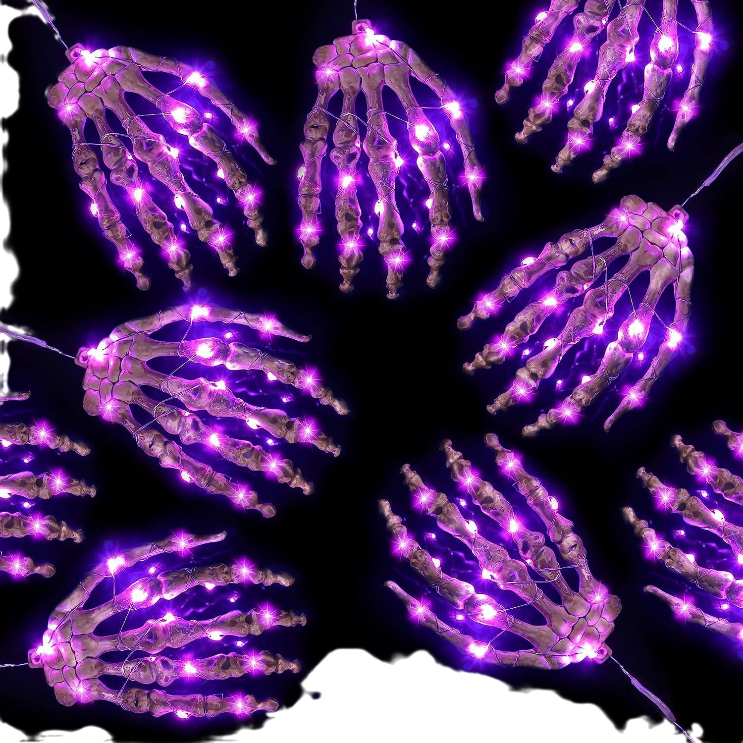 Halloween led decorative lights, terrifying atmosphere lights, skull hands, ghost claws, Ghost Festival copper wire lights, string purple claw lights Item Picture