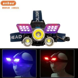 Wholesale of new high-power headlamps with USB charging function for outdoor camping and night cycling, featuring blue and red warning headlamps