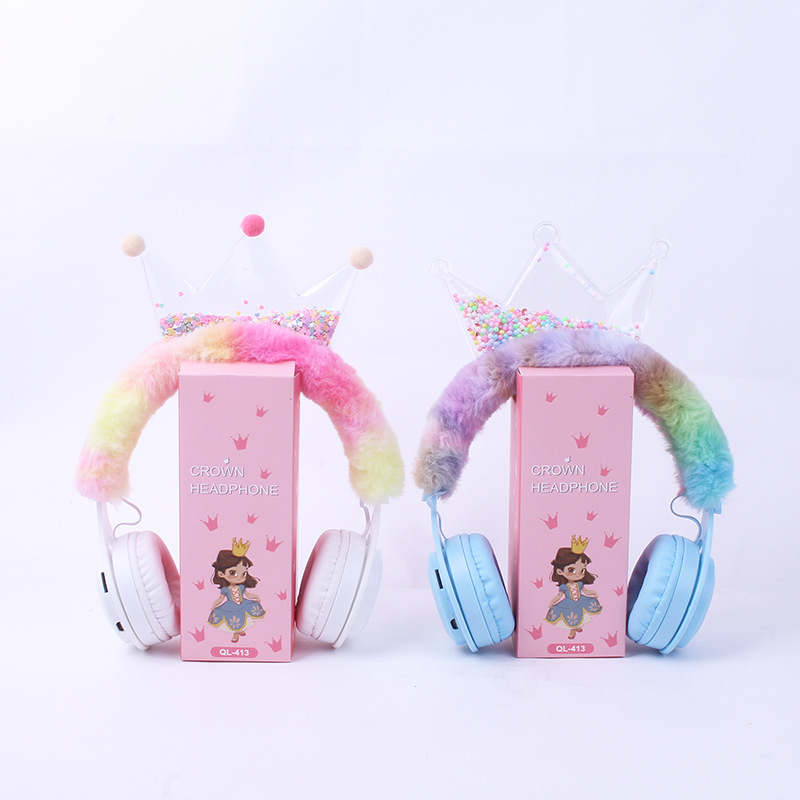 Crown-shaped over-ear Bluetooth headphones, cartoon gifts, wireless card insertion, popular student and children's plush headphones Specification image