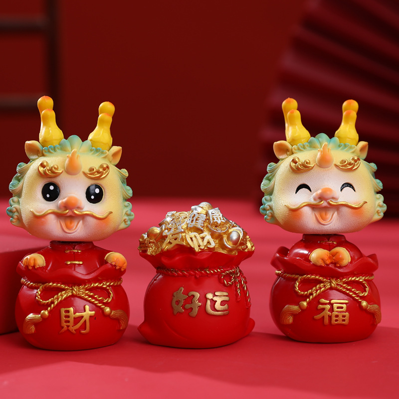 New zodiac Chinese trend dragon car center console decorative ornaments, desktop mobile phone stands, resin handicrafts, gift batch details Picture