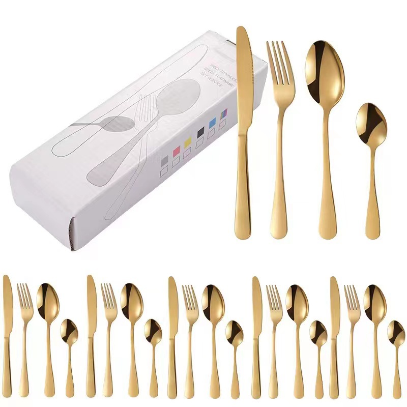 Cross-border Amazon stainless steel tableware, 24-piece set of four main items for Western cuisine - knife, fork and spoon, gold-plated gift box tableware set Application Scenario