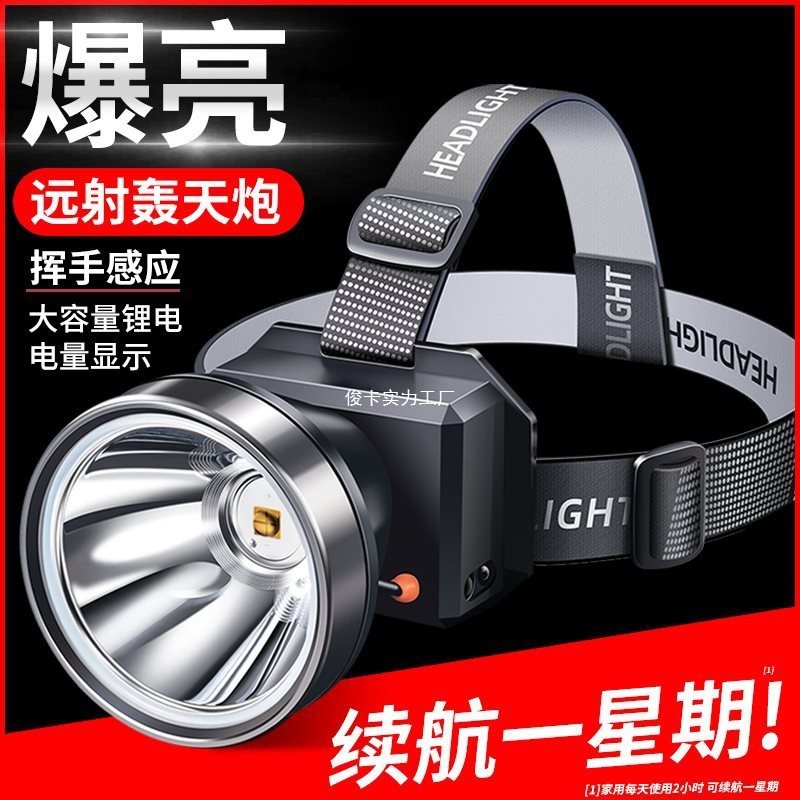 头灯强光充电超亮头戴式照明感应超长续航户外夜钓鱼led矿灯批发