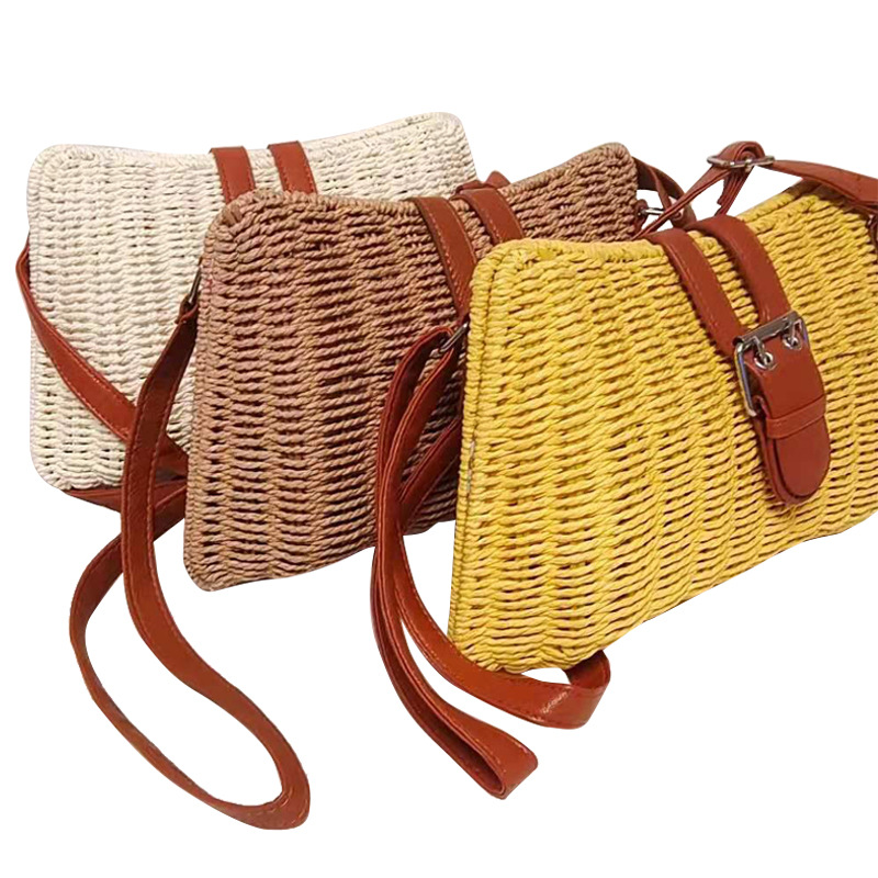 The New Seaside Beach Bag Wholesale Lai Basket Bag Hand-Woven Straw Bag Crossbody Fashion Female Bag Solid Color Item Picture