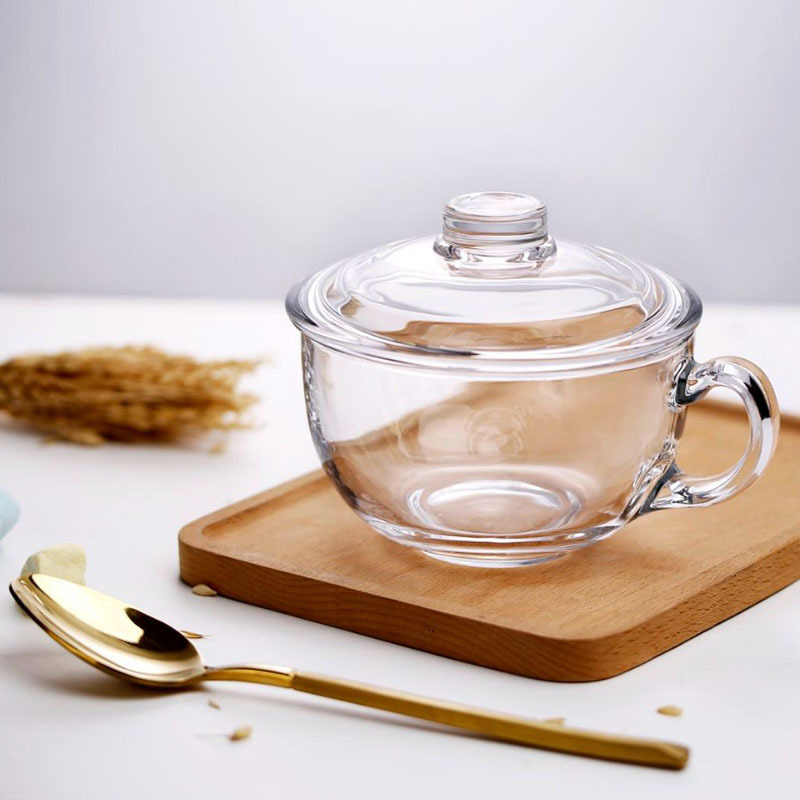 Transparent round tempered breakfast cup with lid and handle Specification image