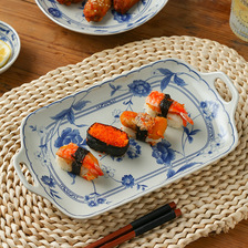 日式复古风陶瓷餐具家用青花色釉下彩创意碟子平盘个性沙拉碗