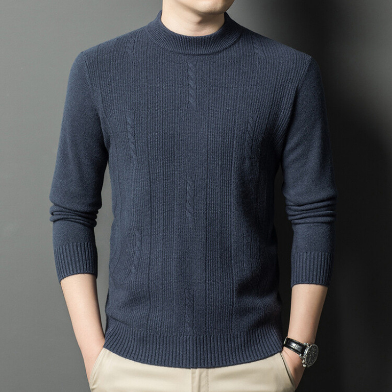 Wholesale men's wool sweaters, semi-high neck thin wool sweaters, mid-neck for spring and autumn, with trendy knitted base layers underneath Item Picture