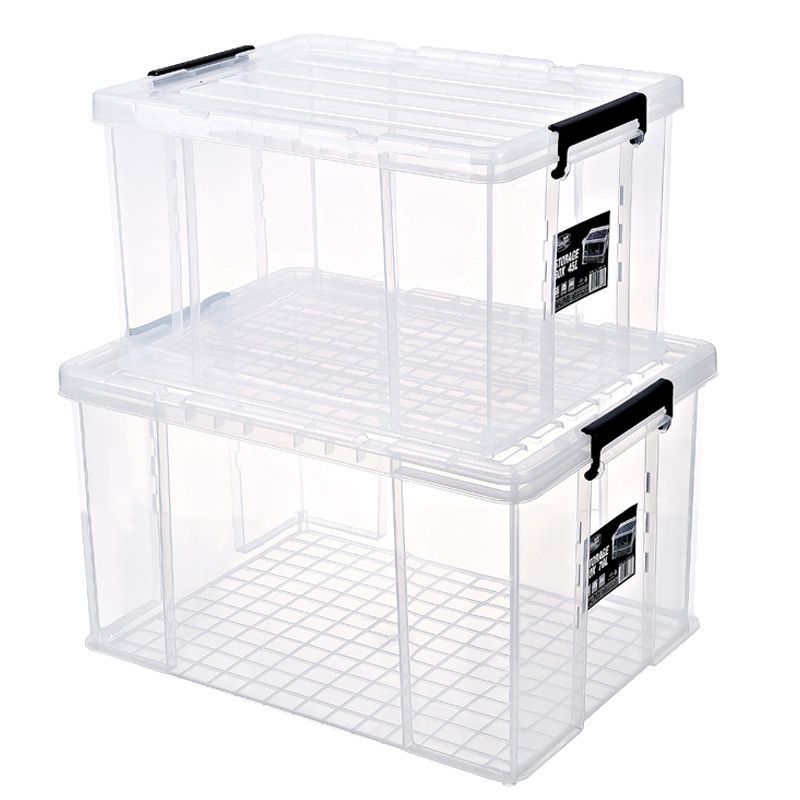 直角收纳箱家用收纳盒透明整理箱加厚带盖衣服箱子玩具塑料储物箱白底实物图