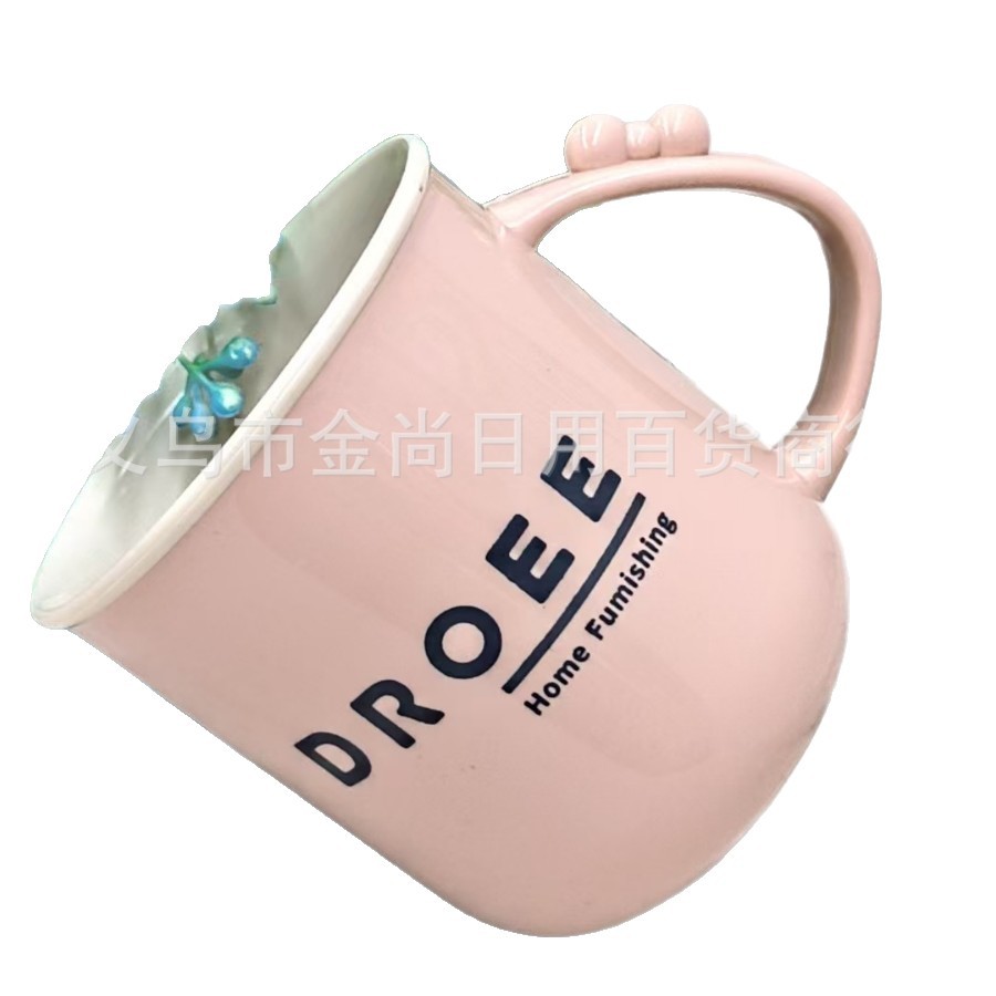 Light luxury ins simple handle with small bow, couple high appearance level plastic mouthwash cup, practical household cup Item Picture