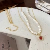 French red heart-shaped pearl necklace with a sweet atmosphere, Hepburn style retro double-layer freshwater pearl jewelry for women Application Scenario