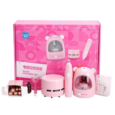 Creative children's gifts, electric pen sharpener, student stationery set, gift box, desktop vacuum cleaner, eraser, pen sharpener Item Picture