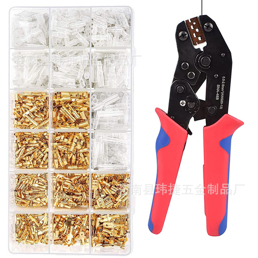 Cross Border 1000Pcs Wiring Terminal Bare End Spring Insert Sheath Male And Female Insert Cold Press +48B Pliers Set full figure