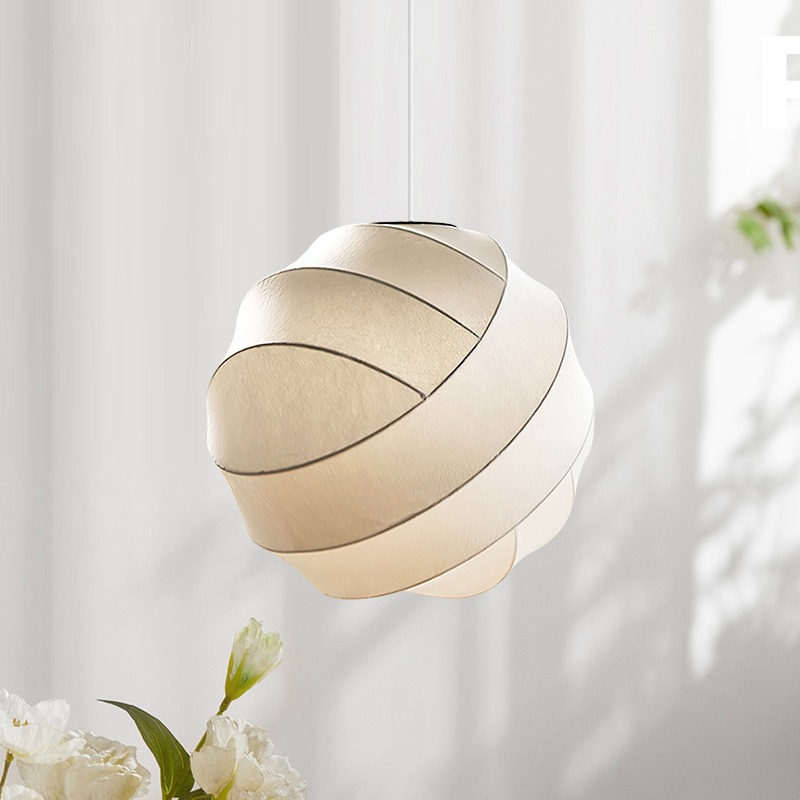 The restaurant chandelier, wabi-sabi style silk lamp, Japanese modern, simple and creative homestay bedroom, round single-head dining store full figure
