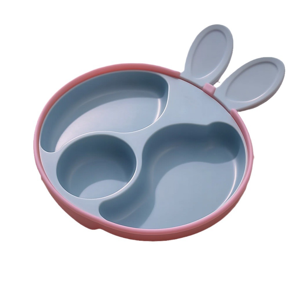 Customized rabbit baby silicone tableware set, children's silicone forks, spoons, bibs, and baby food bowls for home use Item Picture