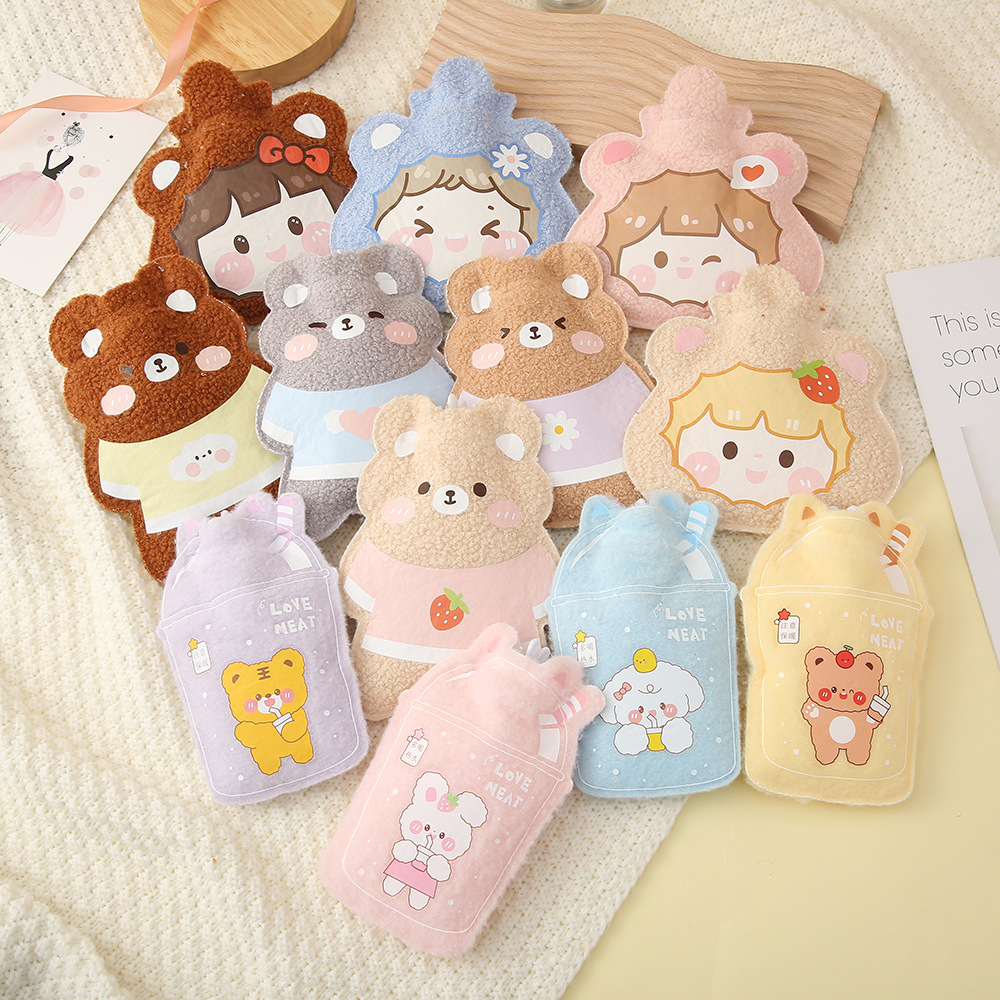 卡通毛绒注水热水袋 冬季便携学生暖手袋 可爱宝宝绒迷你暖手宝