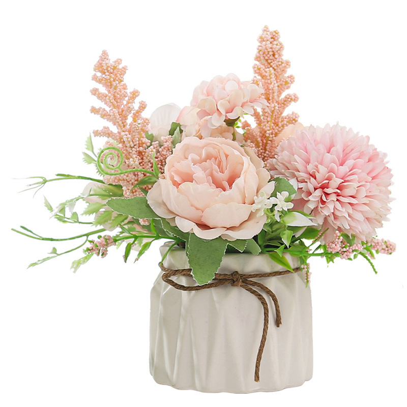 Pastoral style, fresh and delicate hydrangea ceramic potted plant, home living room, office desk decoration, silk flower simulation flower ornaments Item Picture