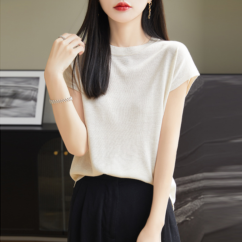 Lyser round-neck top Tencel knitted short-sleeved T-shirt for women's Summer 2025 solid color base layer wholesale breathable and comfortable details Picture