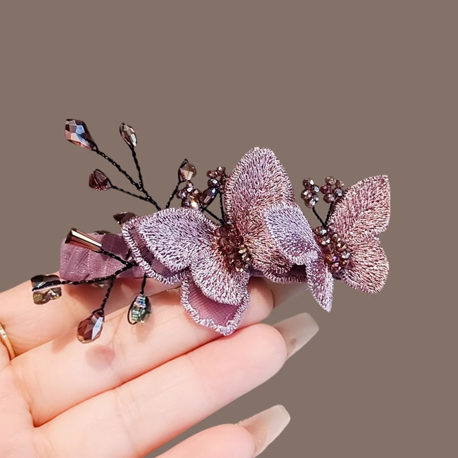 Romantic purple imitation crystal butterfly hair clips, high-end horizontal clips, straight clips, back of the head spring clips, top clips, hair clips and headwear details Picture