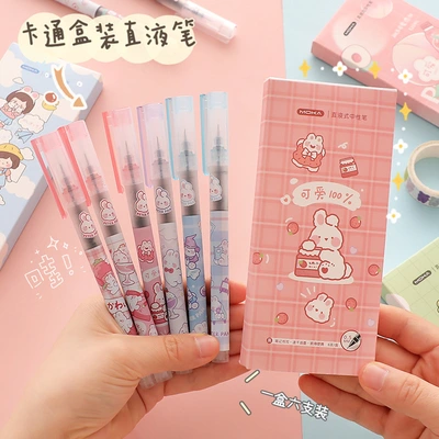 Cartoon Direct Liquid Neutral Pen Box Large Capacity Signature Pen Set Students Brush Questions Note Number Pen Wholesale