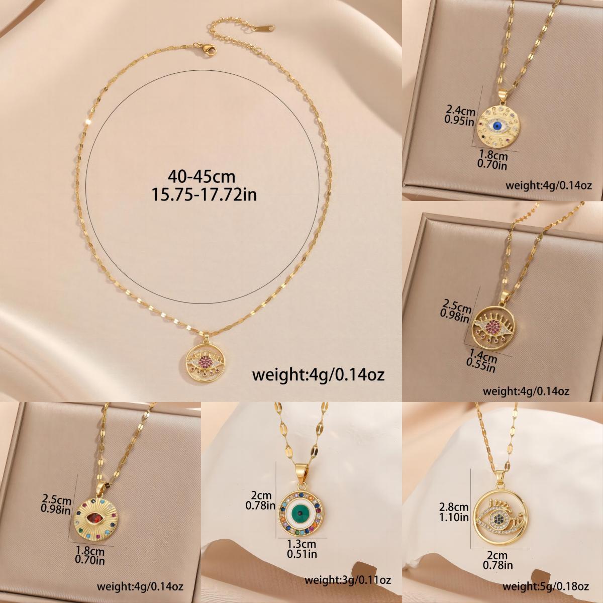 Cross-Border Europe And The United States Retro Copper Inlaid Color Zirconium Round Necklace Stainless Steel Chain All Women Accessories Devil's Eye Pendant Application Scenario