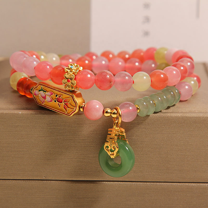 Colorful Yanyuan agate crystal multi-layer bracelet for women, light luxury, niche and exquisite Dongling jade abacus beads peace pendant bracelet