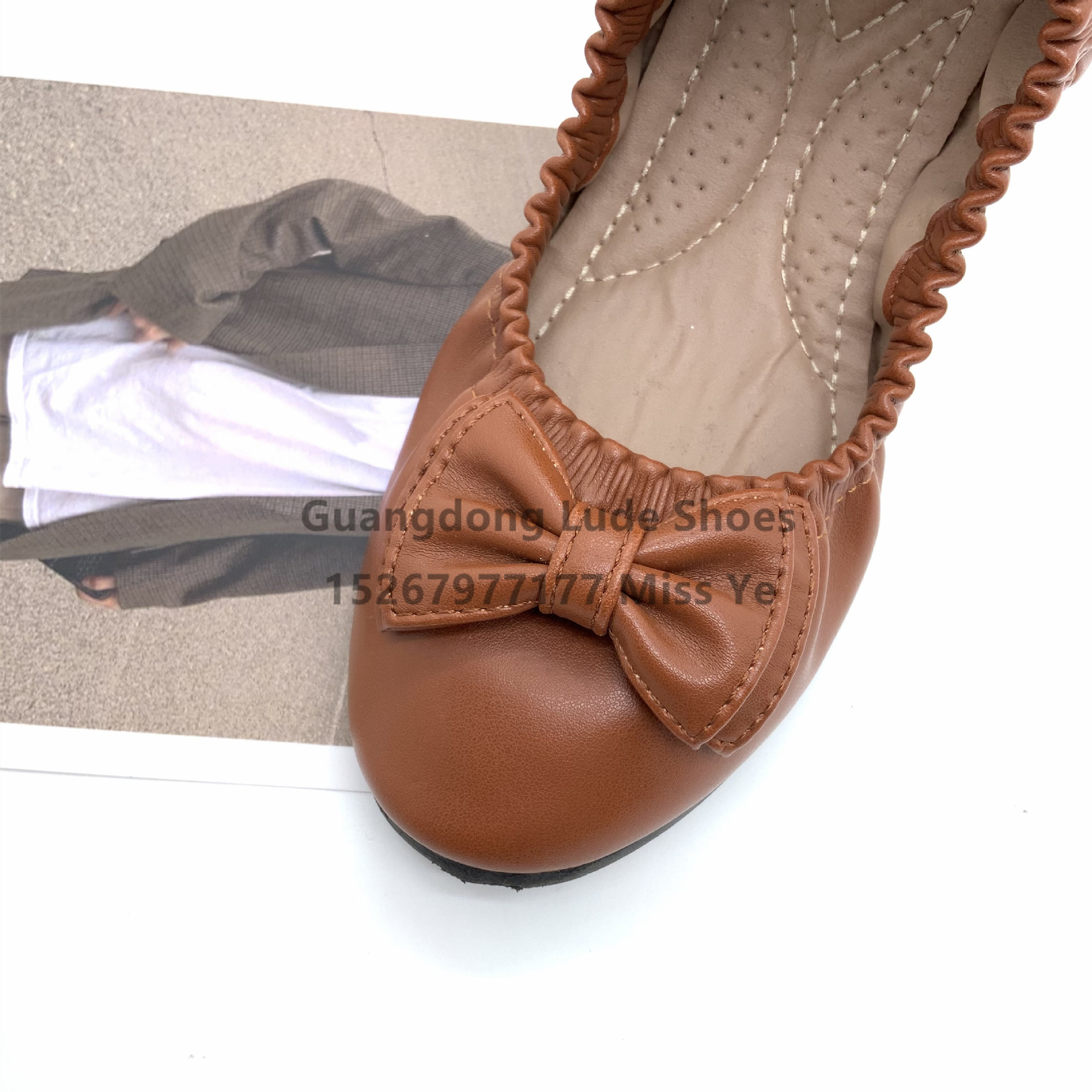 New Women's Single Shoes Flat Fold Round Head Guangzhou Women's Shoes All Comfortable Fashion Bow Casual Single Shoes Women Specification drawing