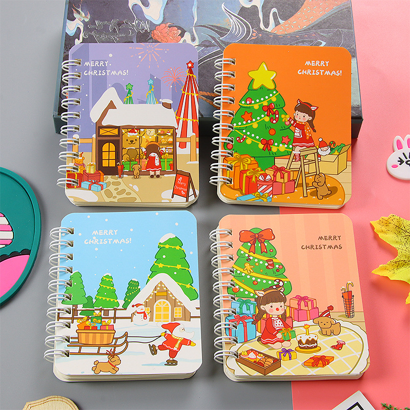 Christmas A7 Coil Book Mini Ledger Student Prize Gift Notebook Portable Office Notepad Diary Pen