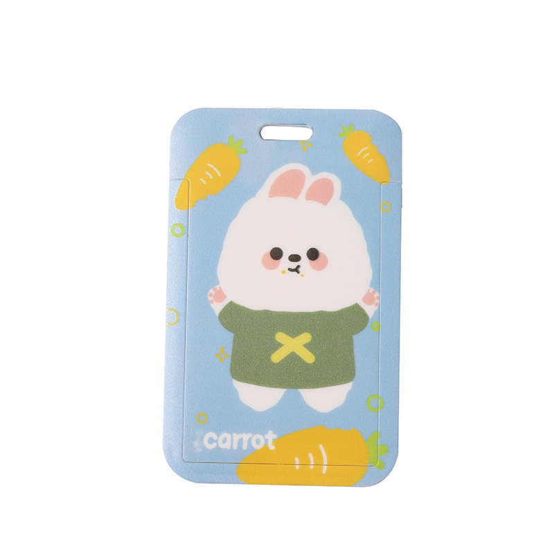 Cartoon rabbit student card holder, cute bear lanyard, sliding cover, bus card, keychain, ID card, wholesale work name tag Item Picture