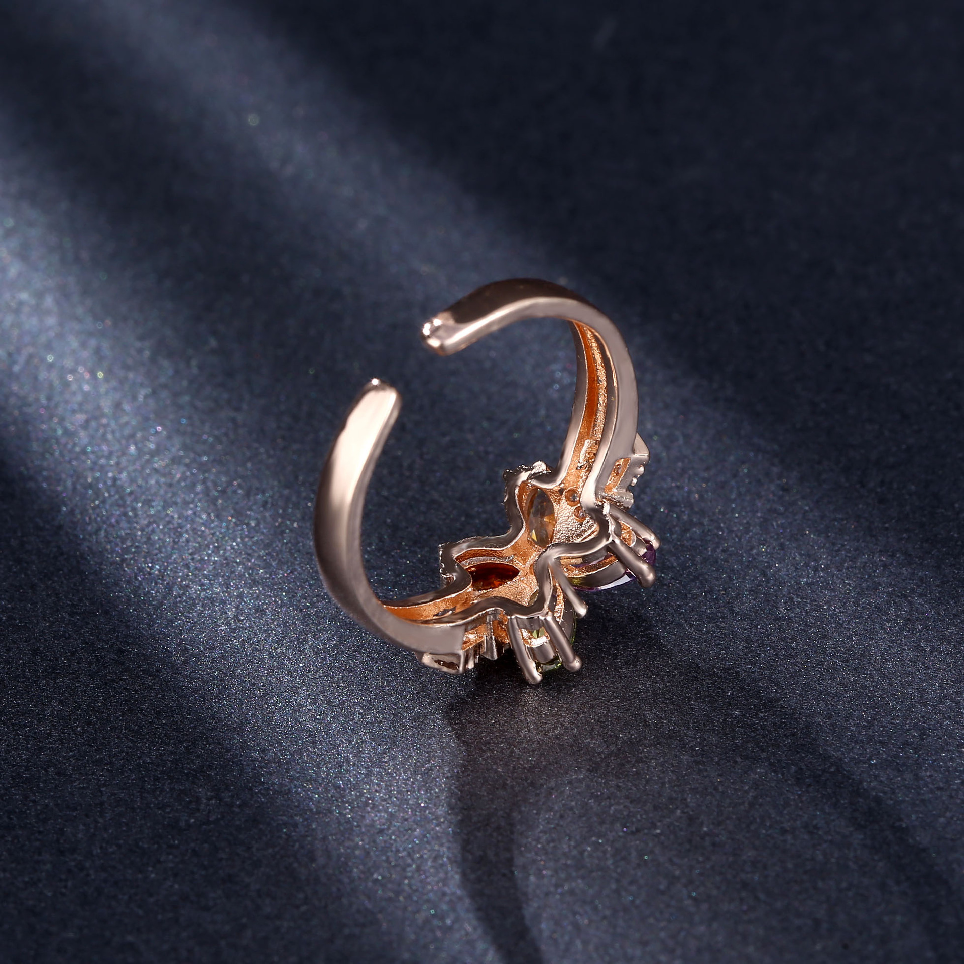 Kasi Jewelry's seven-color crystal zircon ring, Mona Lisa four-leaf clover open adjustable ring wholesale details Picture