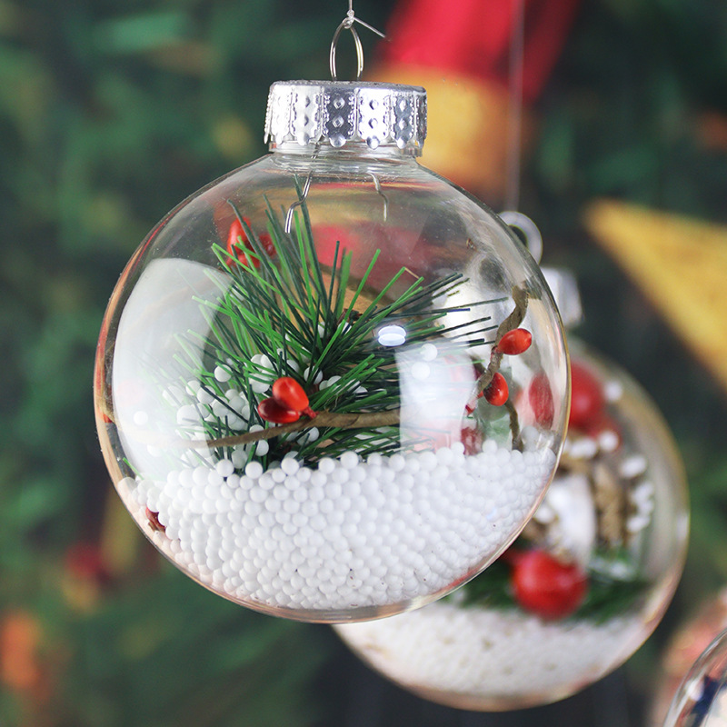 透明圣诞球6CM8cm圆球PET圣诞装饰品圣诞树挂件吊球DIY空心塑料球