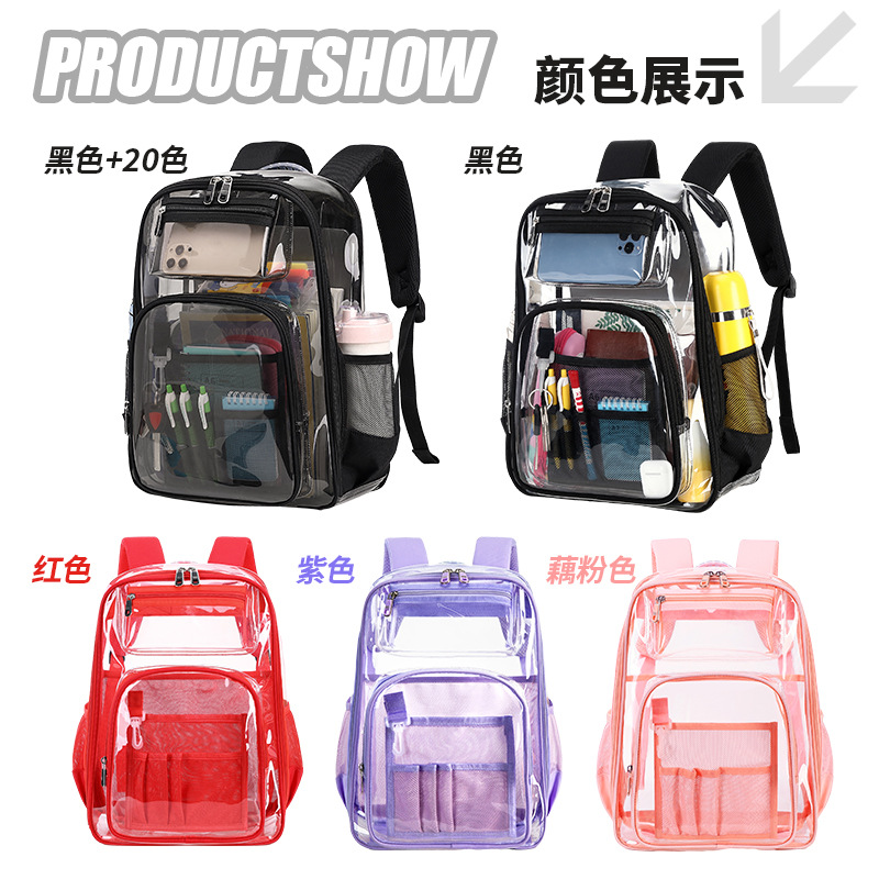 Factory cross-border transparent backpacks, waterproof, large-capacity schoolbags for boys and girls in junior and senior high school grades, backpacks for girls details Picture