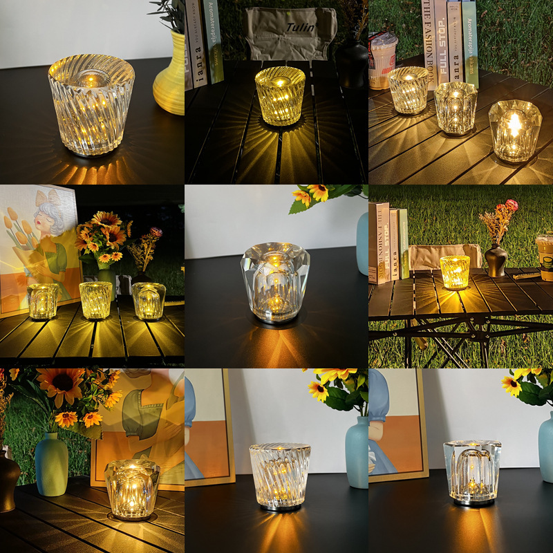 Nordic cross-border crystal desk lamp, usb wireless charging led creative touch ambient desk lamp for bar and restaurant bedside details Picture