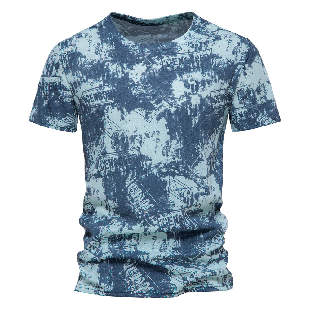 Cross-border men's short-sleeved T-shirt 2022 Summer Foreign trade new pure cotton round-neck Hawaiian casual flower T-shirt Men's short-sleeved