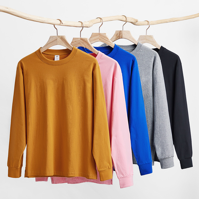 Live-streaming bestseller: 230g pure cotton long-sleeved round-neck men's large-sized loose base white T-shirt wholesale for women details Picture