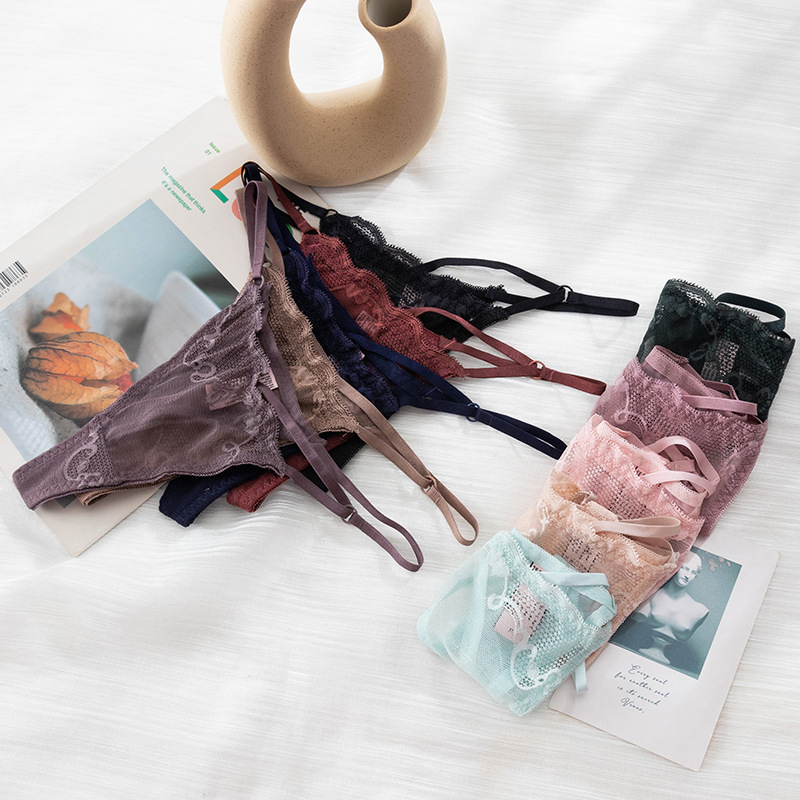 Cross-Border Factory Lace Sexy T Pants Thin Belt Hollow Seductive Underwear Women Fun Cotton File Low Waist Thong Women