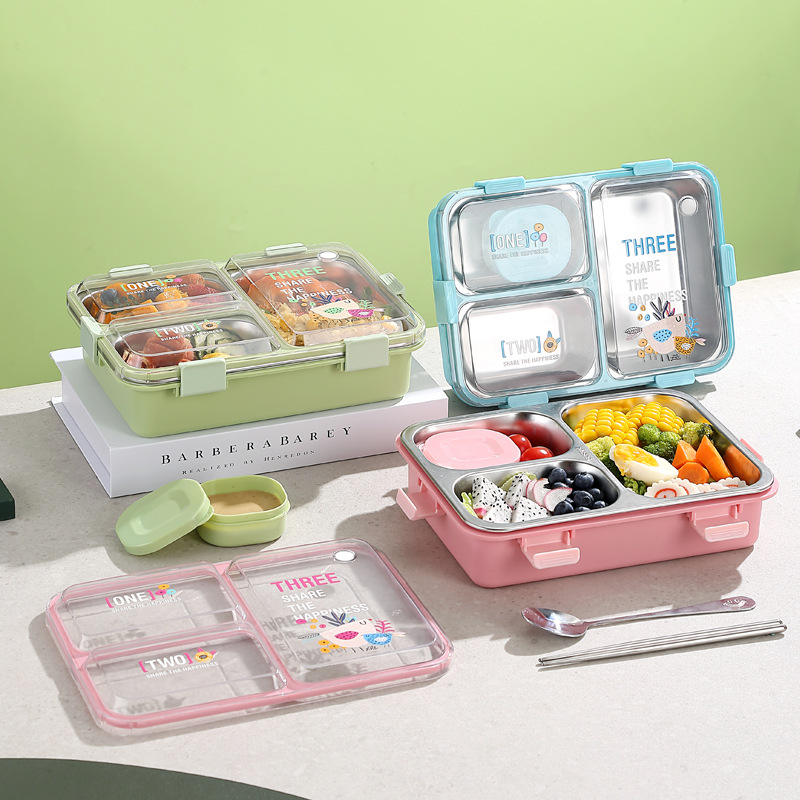 Fresh 304 stainless steel portable lunch box, canteen sealed and separated lunch box, office worker and student lunch box details Picture