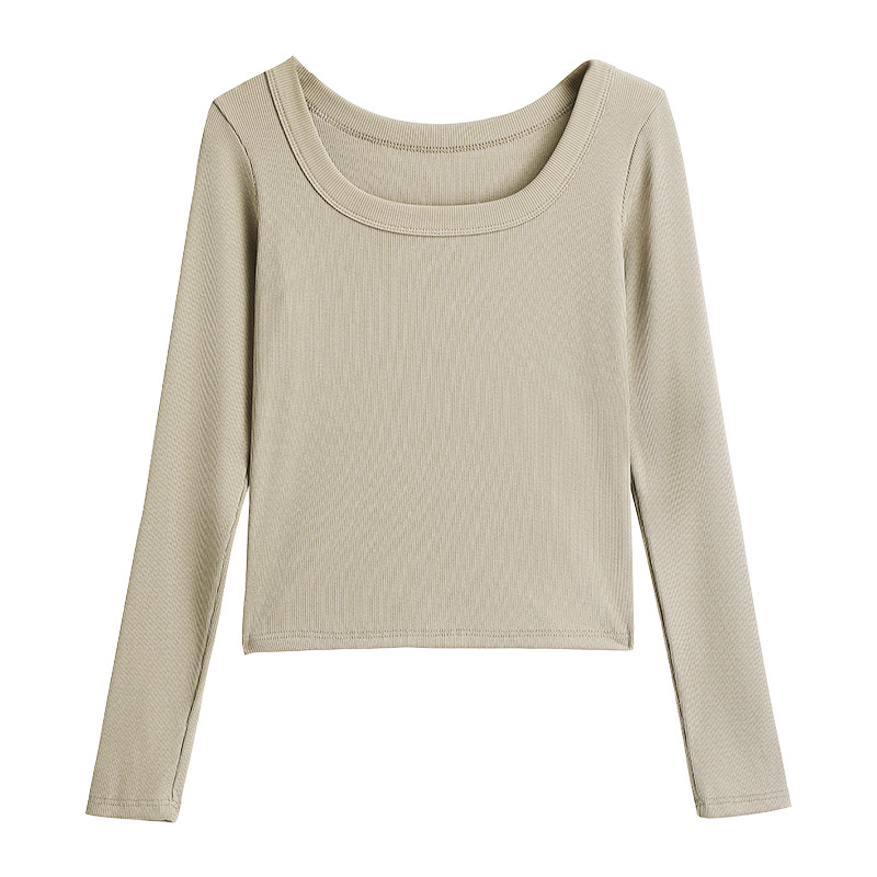 A large-sized square-neck, threaded long-sleeved base layer for women's Modal. It can be worn as an inner layer and a full-shoulder Tt T-shirt as an outer layer for spring and autumn Item Picture