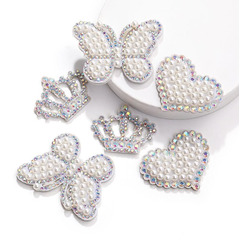 爱心皇冠蝴蝶AB彩珍珠字母贴服装包包烫布精美水钻无纺布珍珠布贴