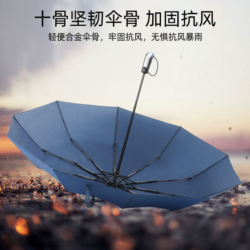 10-bone fully automatic umbrella, custom logo advertising umbrella, gift umbrella, enlarged business black rubber sun protection three-fold umbrella Application Scenario