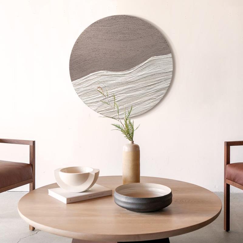 Thick-textured hand-painted "Mountain Mist", living room wabi-sabi style hanging painting, entrance oil painting, circular decorative painting, dining room abstract painting