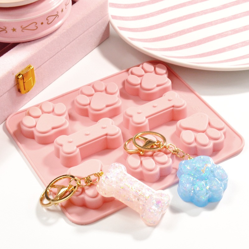 6-piece cat paw bone silicone baby food mold, cake and rice cake mold, resin candle, diy aromatherapy plaster bowl cake