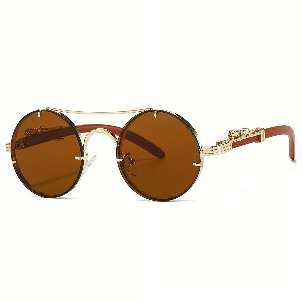 European and American classic retro double-beam crown mirror, unique leopard head decorative temple, fashionable and trendy sunglasses for both men and women details Picture