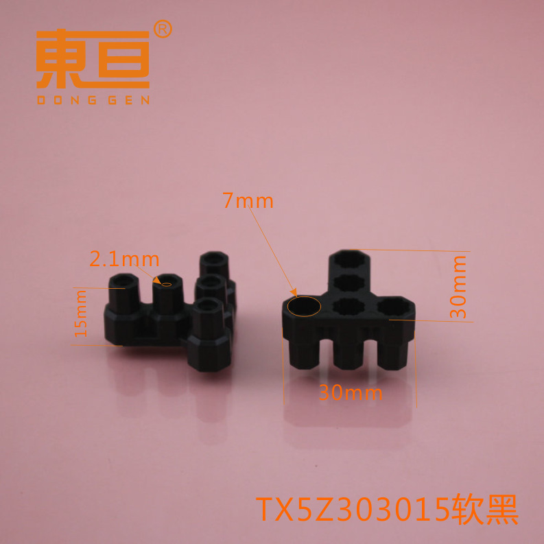 TX5Z303015 Soft Black T-shaped 5-column soft rubber building blocks, building block accessories, octagonal building blocks, universal building blocks details Picture