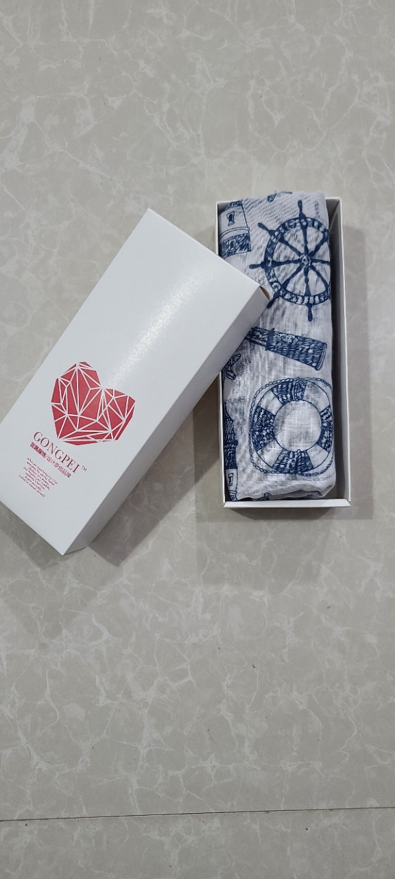 Gift Box Spring And Autumn Fringe Scarf Spot Jade Woman Long Scarf Navy Element Anchor Pattern Silk Scarf With Shawl details Picture