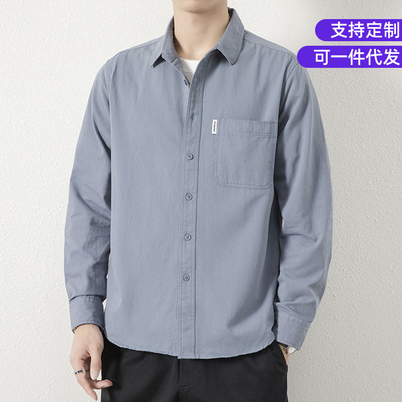 Spring 2025 new men's solid-color long-sleeved shirts, workwear, casual and trendy shirts, jackets and tops, cross-border shipping for men details Picture