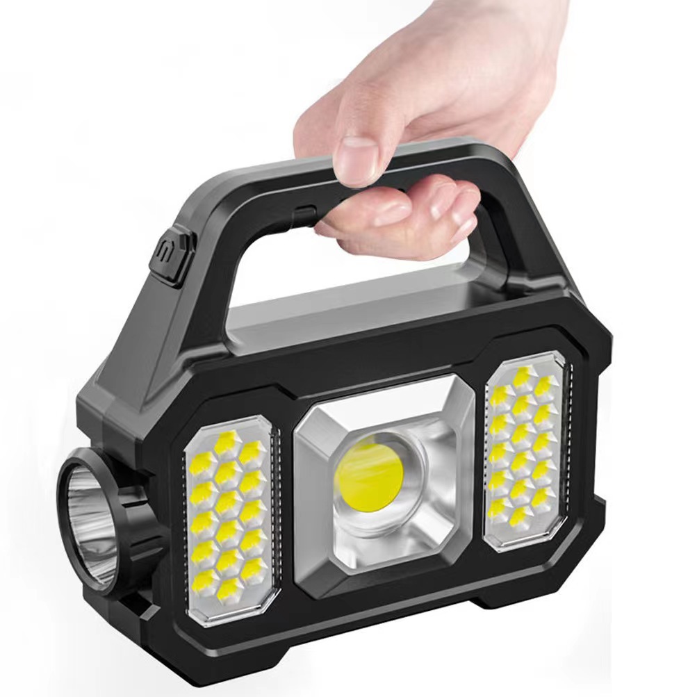 Cross-Border Multi-Function Searchlight Outdoor Waterproof Solar Charging Treasure Flashlight Cob Hand Lamp Wholesale details Picture
