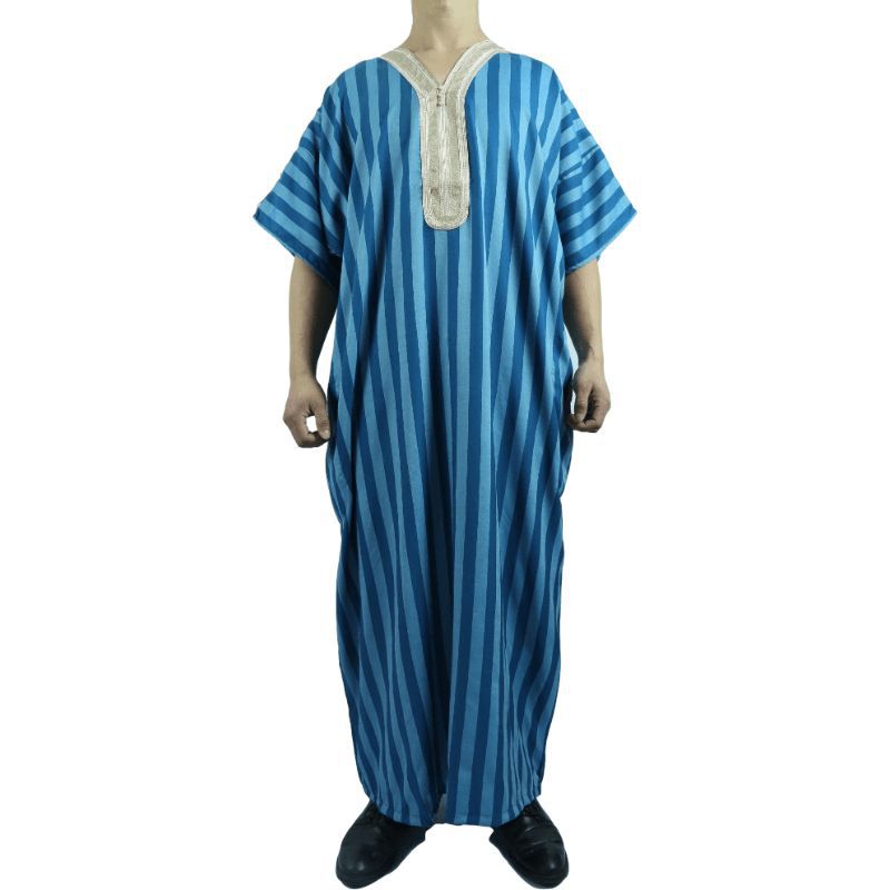 非洲男士服装 摩洛哥长袍 阿拉伯夏季短袖条纹长袍详情图5