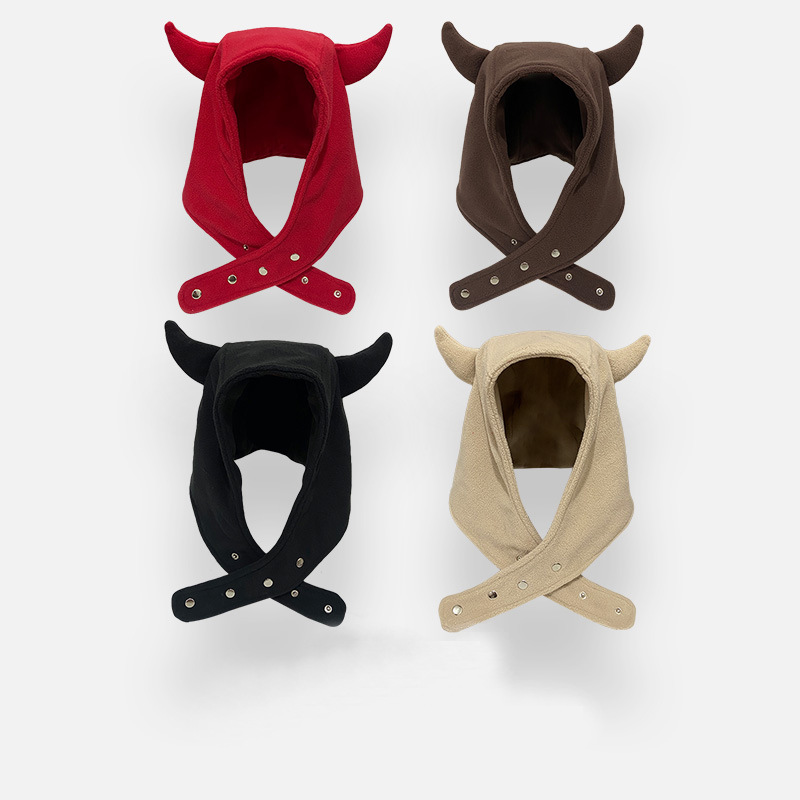 Dark and cute little devil ear-shaped headwear Lei Feng hat for women, warm and trendy in autumn and winter, and unique plush headwear for men details Picture