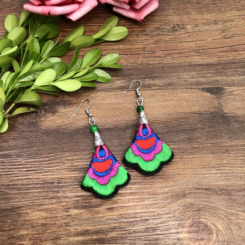 Hand-Embroidered Retro Ethnic Style Fabric Earrings Flower Fringe All Match Feminine Stage Performance Earrings Drop Earrings Application Scenario