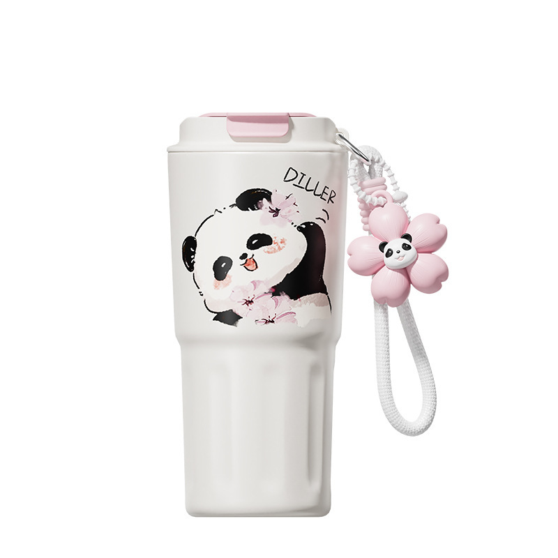 Delebel's new cherry blossom Panda warm Cup 316 is a cute girls' water cup with a high level of appearance and is a portable plastic cup for students Item Picture